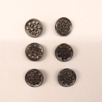 Vintage Glass Buttons - Cubic - Chrome Metallic - 18mm - Set of Six