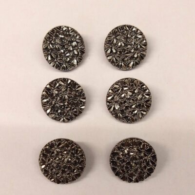Vintage Glass Buttons - Flower Crystals - metallic - 18mm - Set of Six