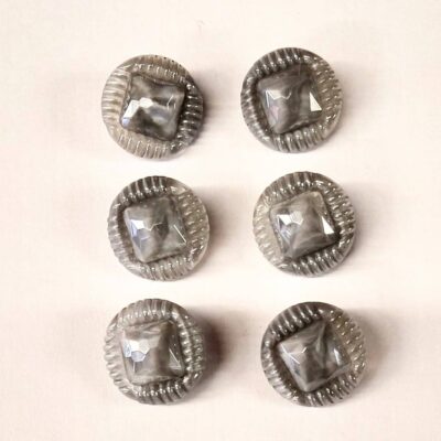 Vintage Glass Buttons - Square Peg - Pearly Grey - 18mm - Set of Six