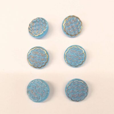 Vintage Glass Buttons - Wave - Various Colours with Gold Detail - 18mm - Set of Six