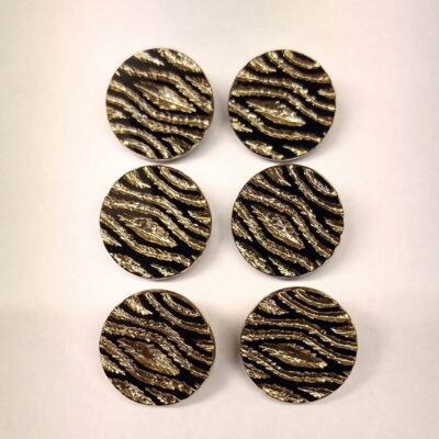 Vintage Glass Buttons - Zebra - metallic black and gold - 18mm - Set of Six