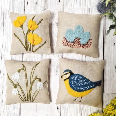 Embroidered Spring Garden Kit - Linen Lavender Bag - Corinne Lapierre