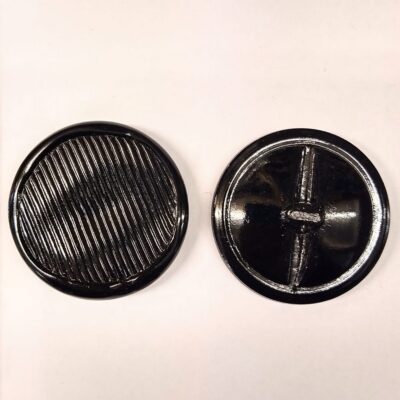 Vintage Glass Buttons - Oversized Black Ridged - 40mm - Set of 2