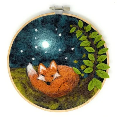 Sleepy Fox in a Hoop - Needle Felting Kit - Crafty Kit Company
