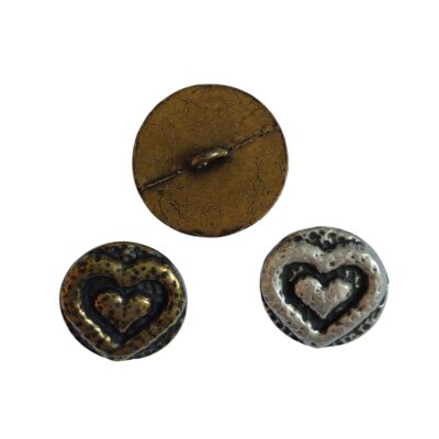 Heart Metal Buttons – Old Gold & Brushed Silver- 2 sizes